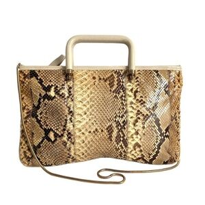 Vintage Snakeskin Python Leather Purse East West Shoulder Bag Top Handle 70s